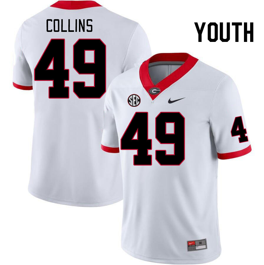 Youth #49 Luke Collins Georgia Bulldogs College Football Jerseys Stitched-White